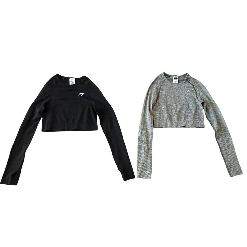 Gymshark Vital Seamless Long Sleeve Crop Top Bundle Black Grey Marl Small 2pk